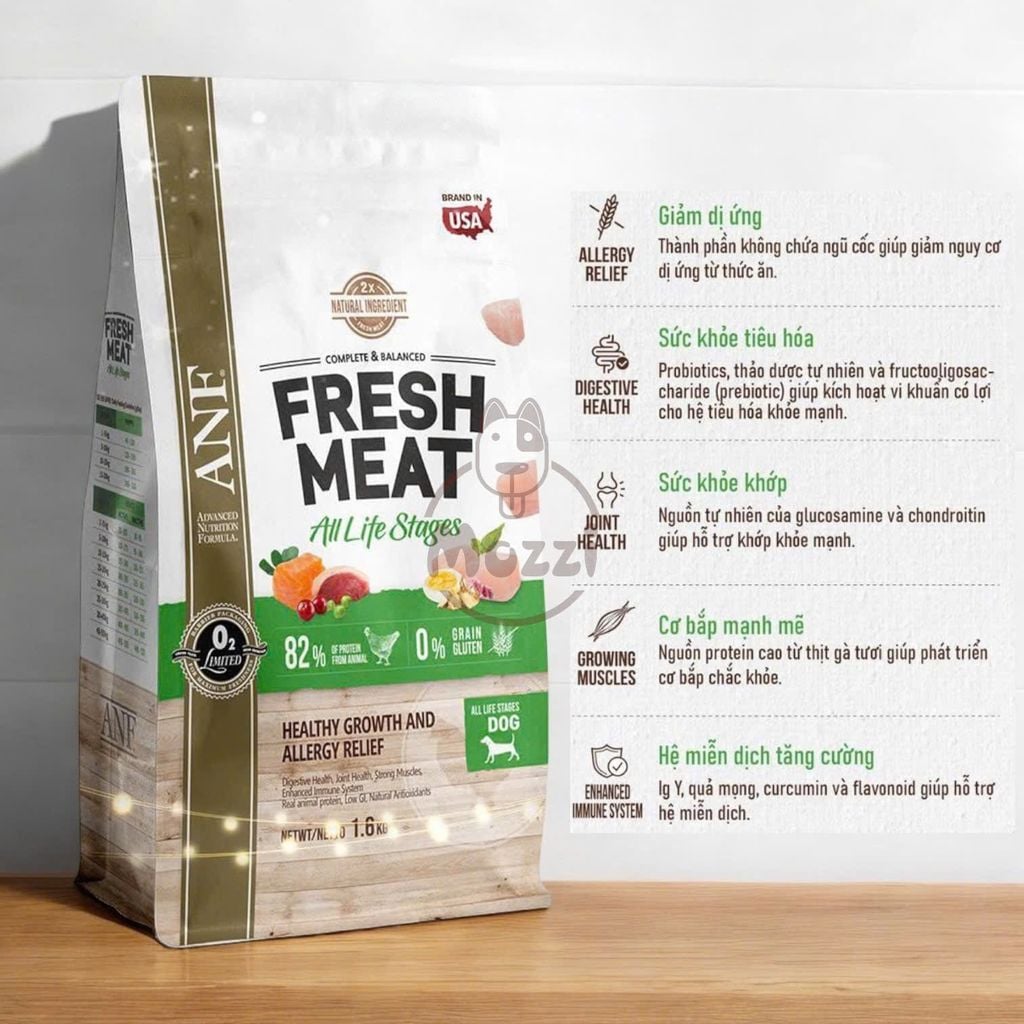 Thức ăn hạt ANF Fresh Meat gấp đôi thịt cho chó Bịch 1.6kg
