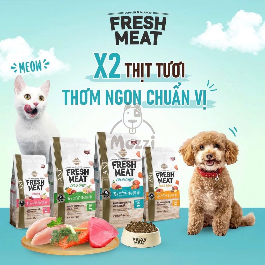 Thức ăn hạt ANF Fresh Meat gấp đôi thịt cho mèo Bịch 1.6kg