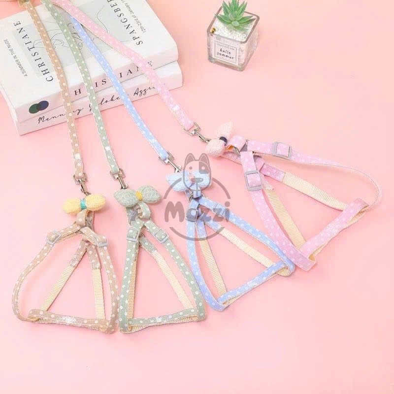 DoHa Dây dắt yếm ngực gắn nơ cotton cho chó mèo