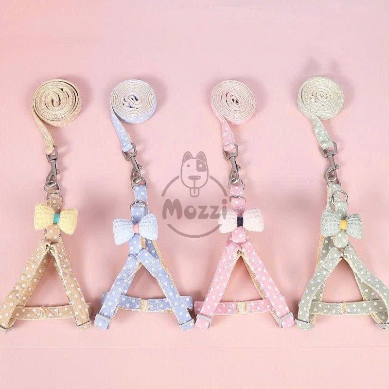 DoHa Dây dắt yếm ngực gắn nơ cotton cho chó mèo