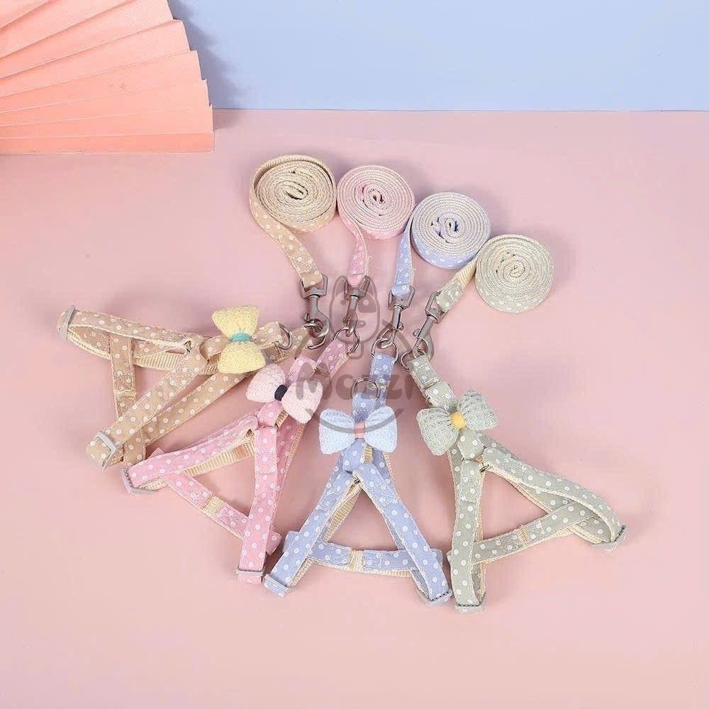 DoHa Dây dắt yếm ngực gắn nơ cotton cho chó mèo