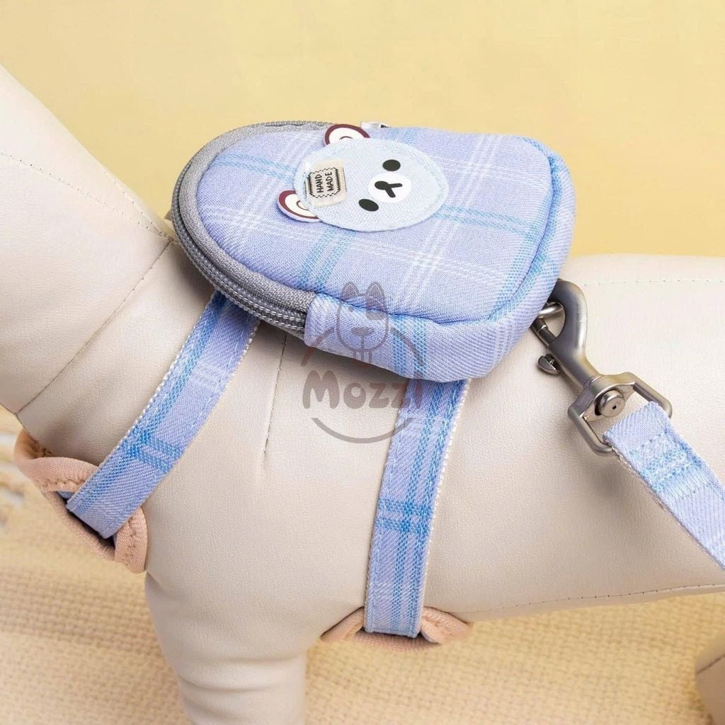 Dây dắt yếm ngực gắn ba lô mặt gấu cho chó mèo