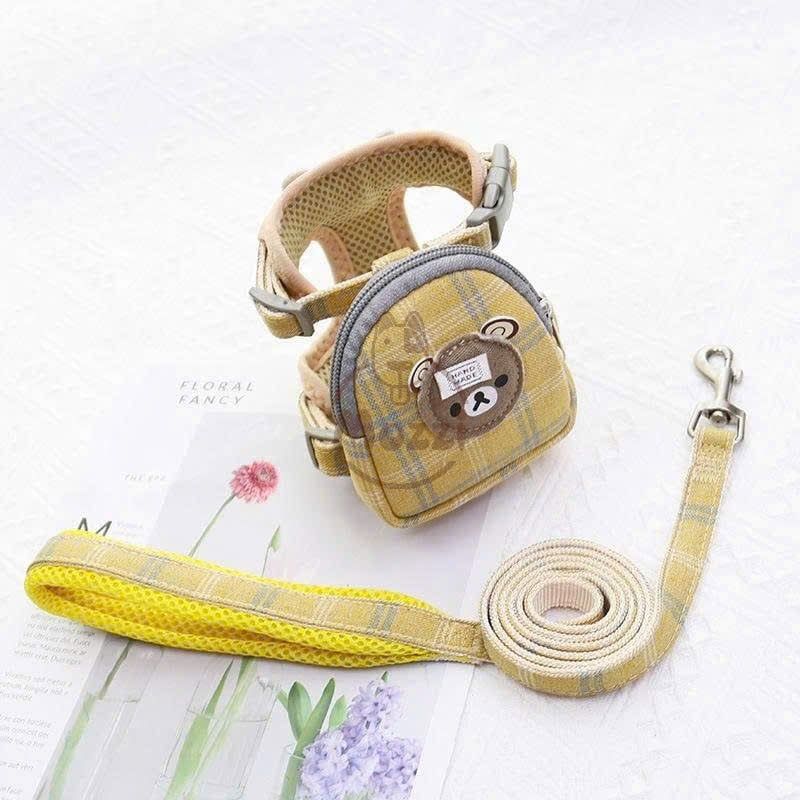 Dây dắt yếm ngực gắn ba lô mặt gấu cho chó mèo