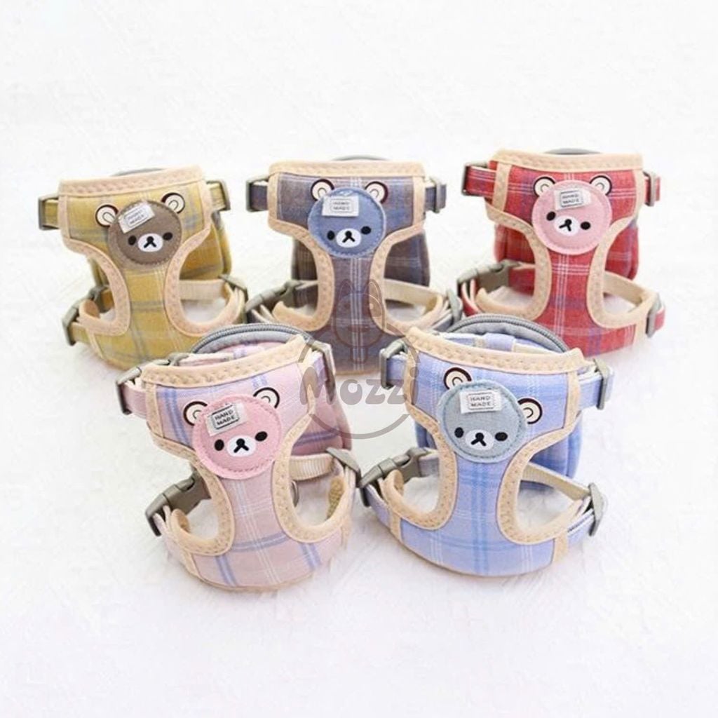 Dây dắt yếm ngực gắn ba lô mặt gấu cho chó mèo