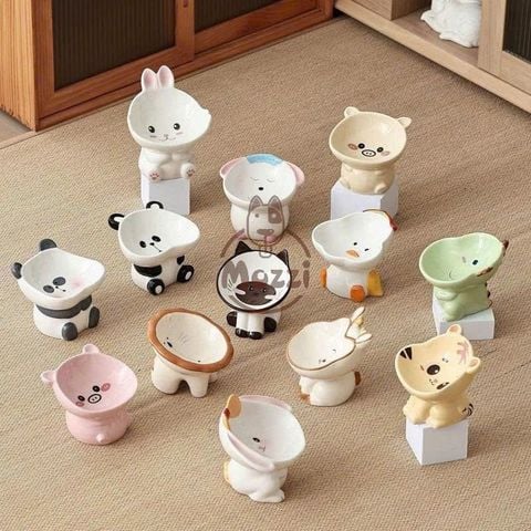  Chén bát ăn sứ cho chó mèo đế cao chống gù hình động vật 