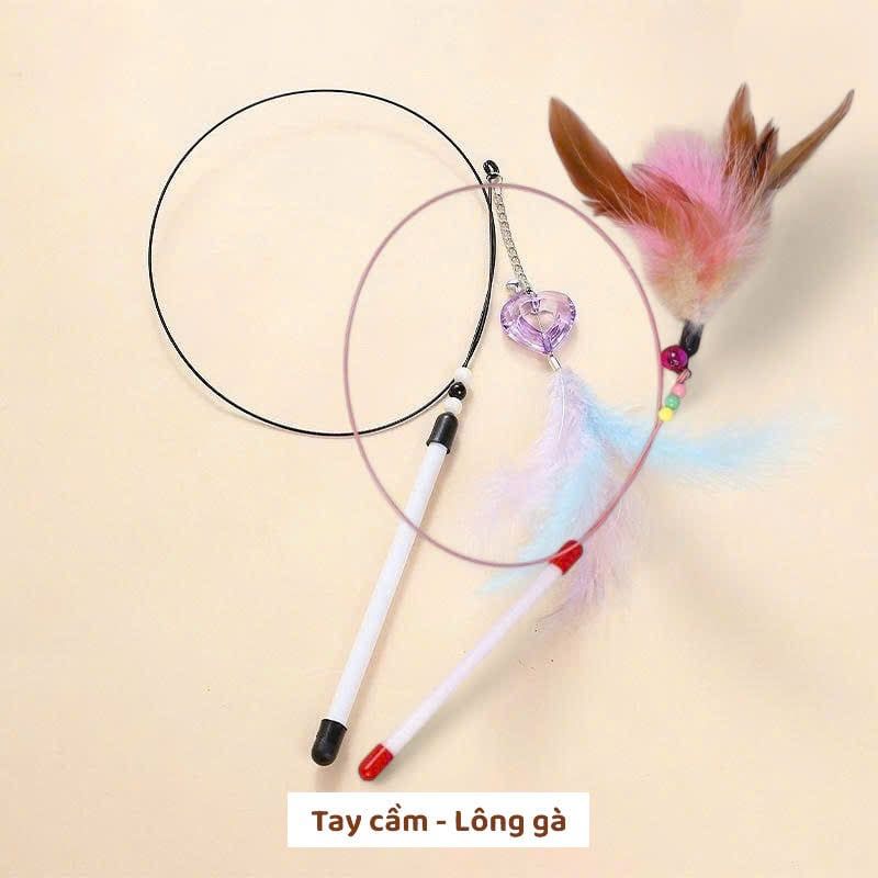 Đồ chơi Cần câu mèo lông gà cầm tay