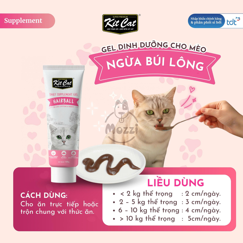 Gel dinh dưỡng cho mèo Kitcat hỗ trợ tiêu búi lông, tiết niệu và tăng cân Tuýp 120gr
