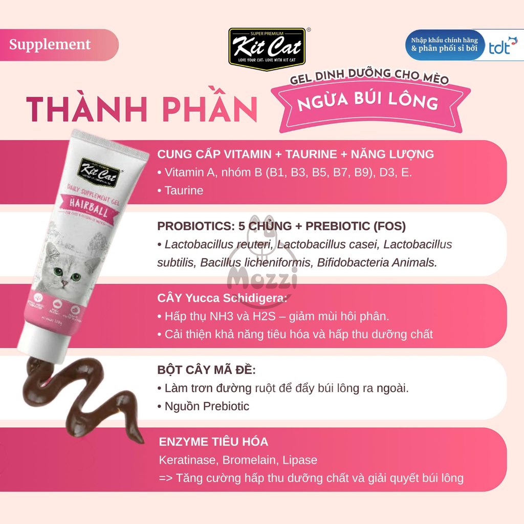 Gel dinh dưỡng cho mèo Kitcat hỗ trợ tiêu búi lông, tiết niệu và tăng cân Tuýp 120gr