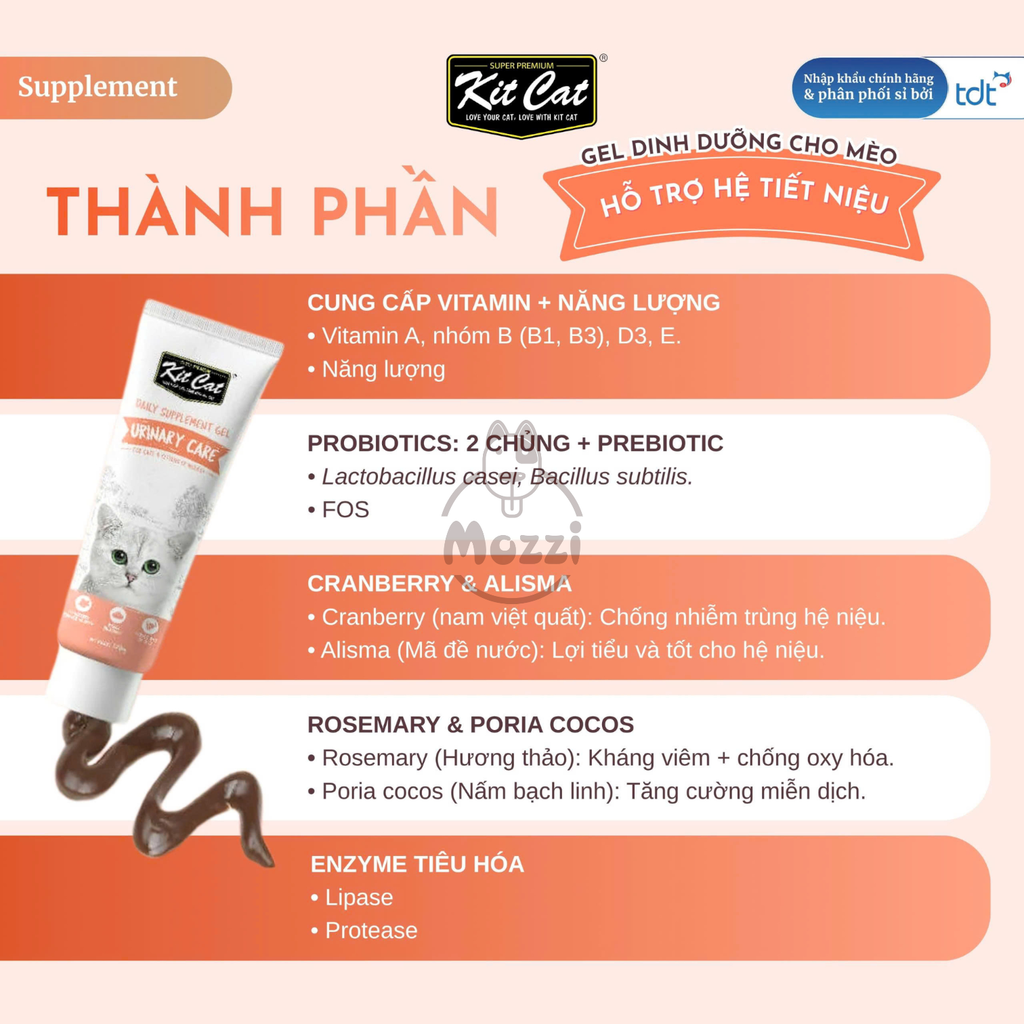 Gel dinh dưỡng cho mèo Kitcat hỗ trợ tiêu búi lông, tiết niệu và tăng cân Tuýp 120gr