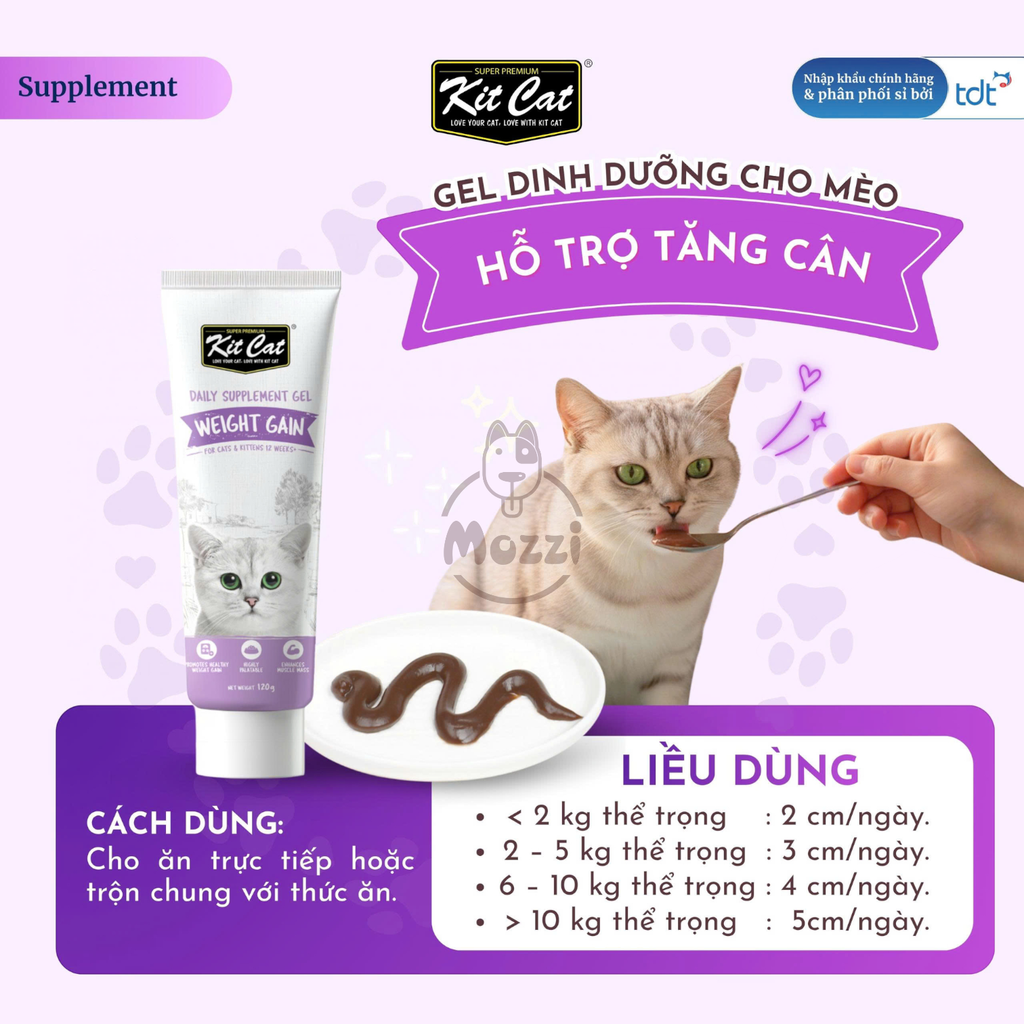 Gel dinh dưỡng cho mèo Kitcat hỗ trợ tiêu búi lông, tiết niệu và tăng cân Tuýp 120gr