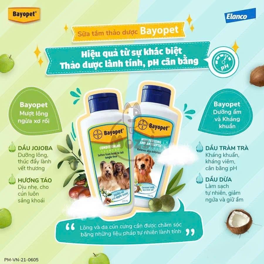 Sữa tắm chó mèo Bayer Bayopet mượt lông và ngăn ngừa xơ rối 275ml exp T3/2026