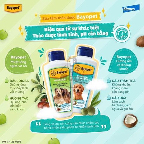  Sữa tắm chó mèo Bayer Bayopet mượt lông và ngăn ngừa xơ rối 275ml exp T3/2026 