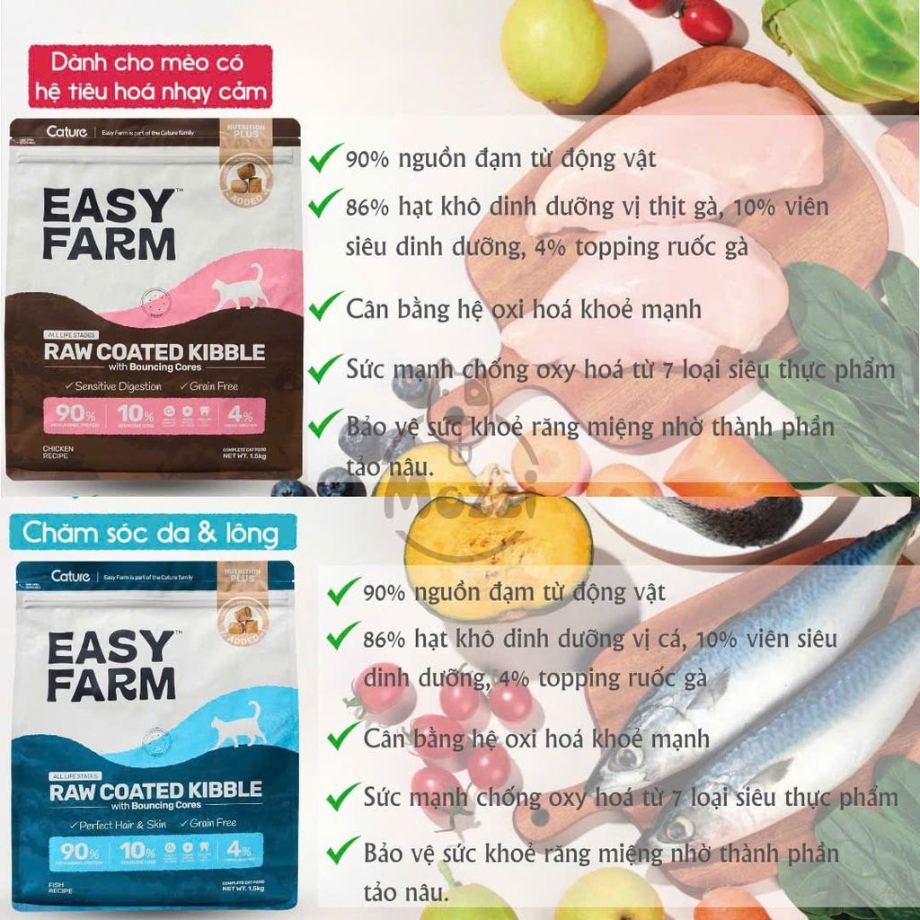 [Bịch 1.5kg] Hạt cho mèo Cature Easy Farm kèm Topping