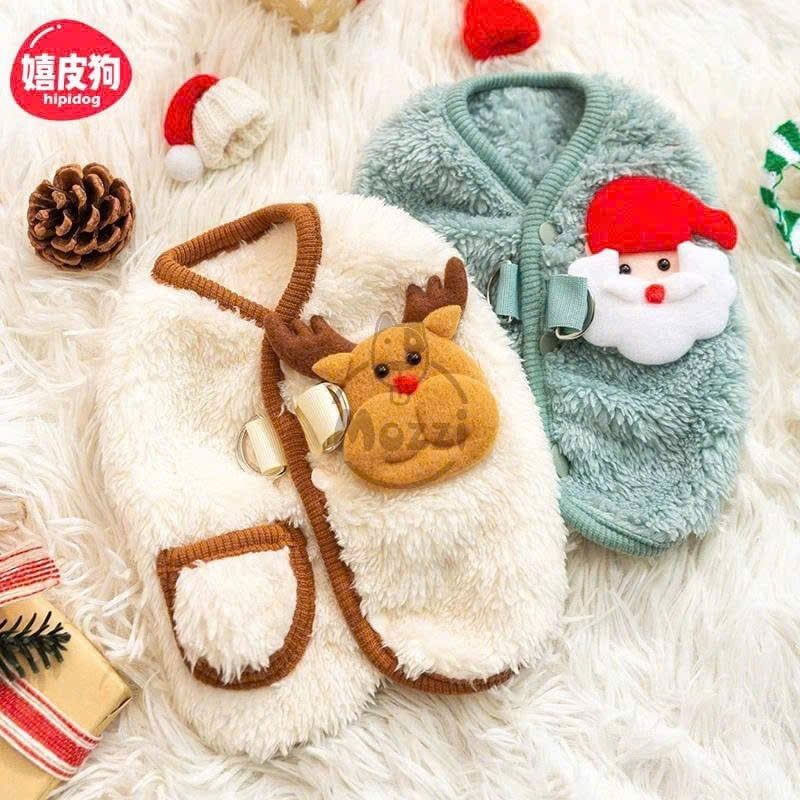 Áo bông Cardigan Noel nút bấm có túi khoen dắt cho chó mèo