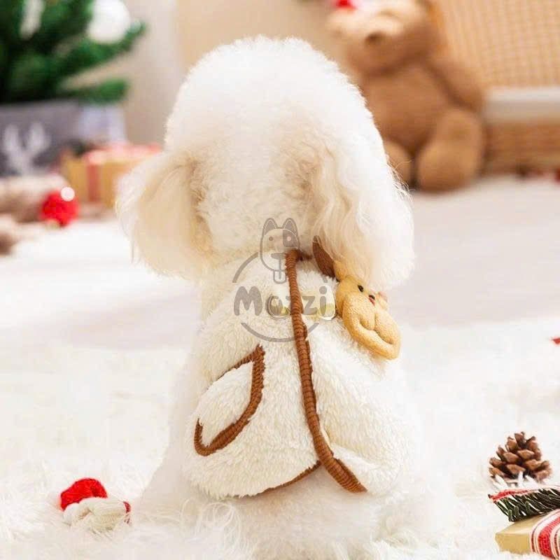 Áo bông Cardigan Noel nút bấm có túi khoen dắt cho chó mèo