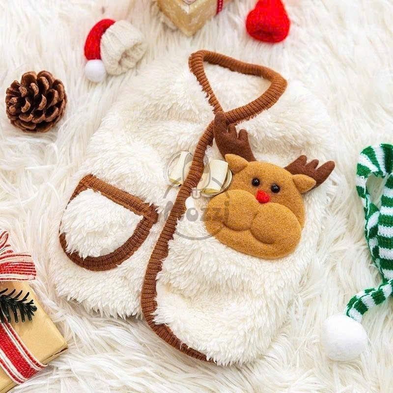 Áo bông Cardigan Noel nút bấm có túi khoen dắt cho chó mèo