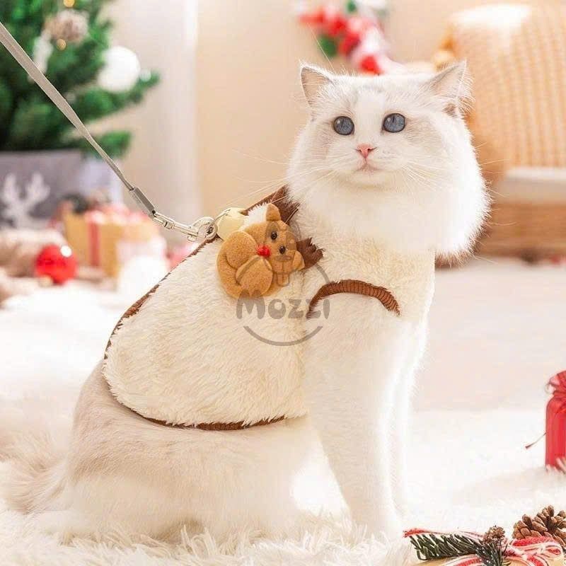 Áo bông Cardigan Noel nút bấm có túi khoen dắt cho chó mèo