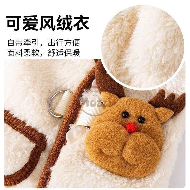 Áo bông Cardigan Noel nút bấm có túi khoen dắt cho chó mèo