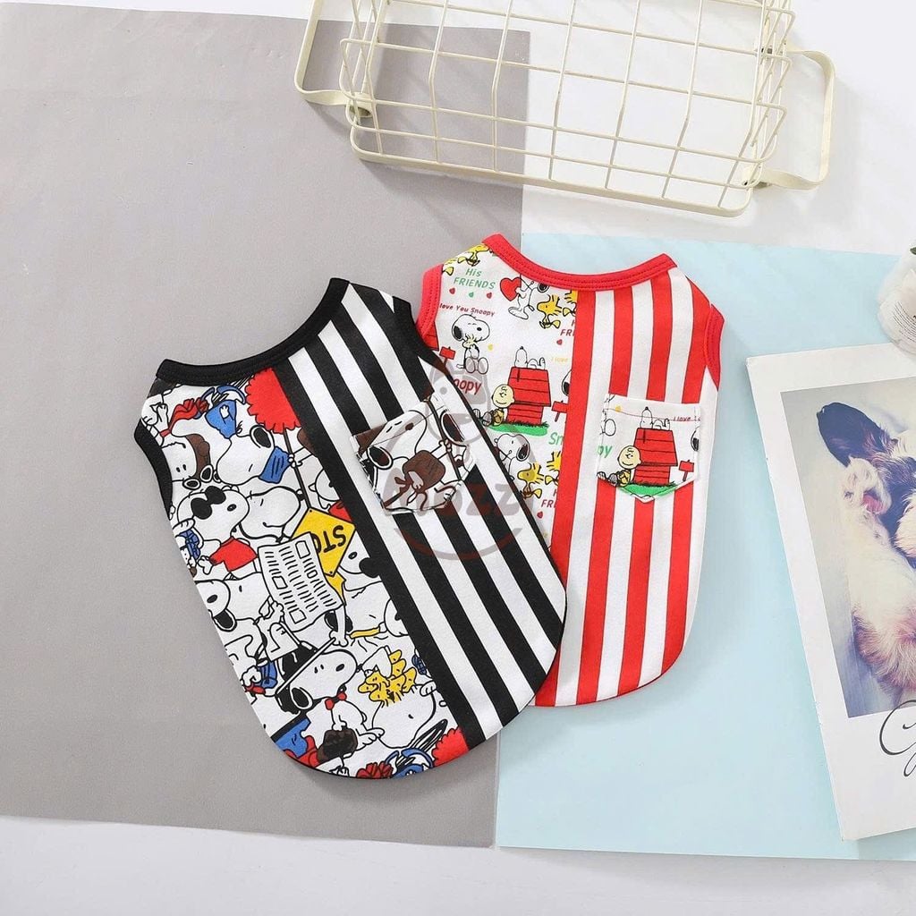 Áo ba lỗ Snoopy Dog kẻ sọc có túi cho chó mèo