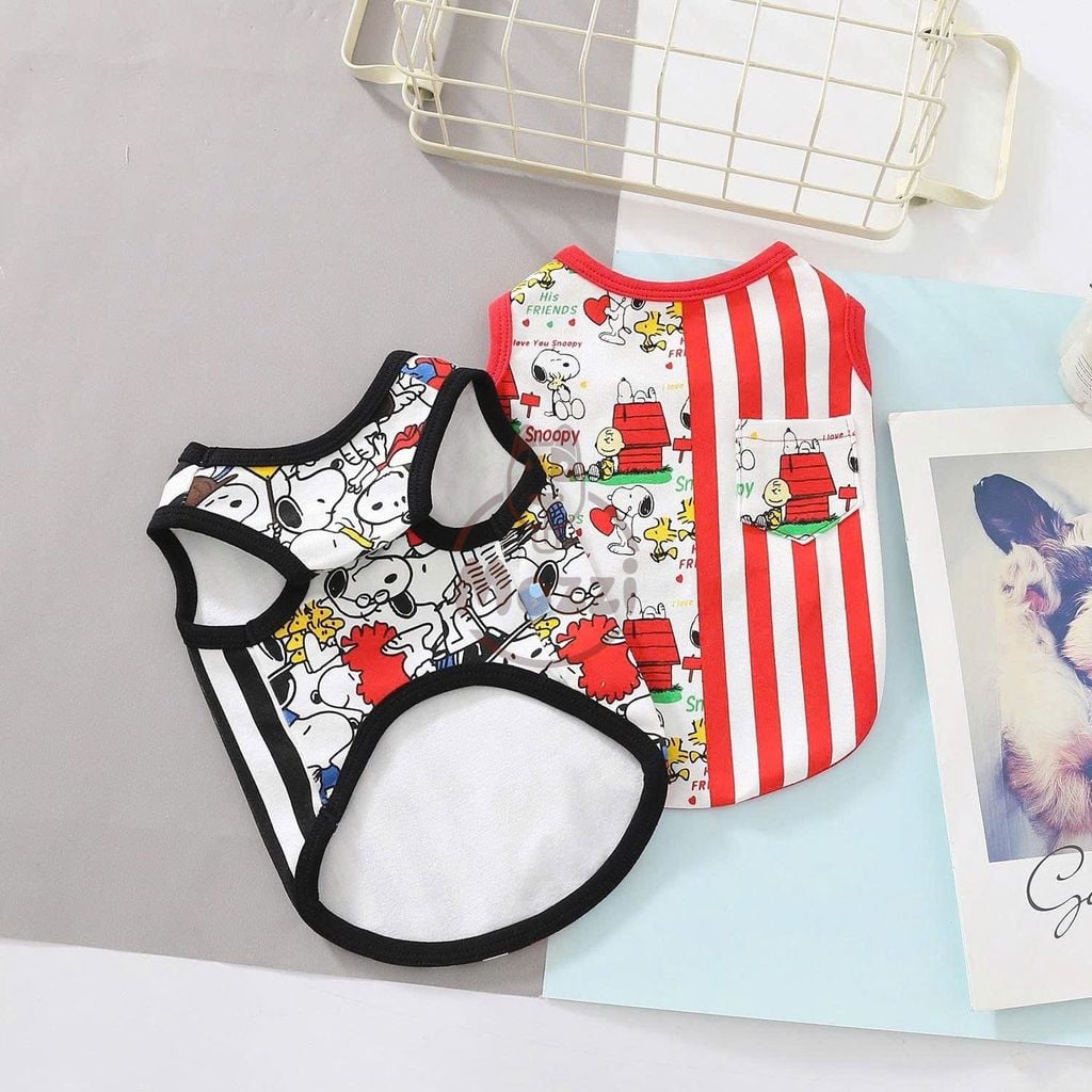 Áo ba lỗ Snoopy Dog kẻ sọc có túi cho chó mèo