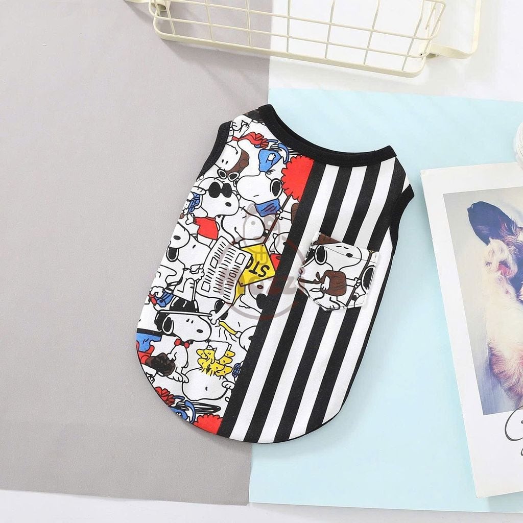 Áo ba lỗ Snoopy Dog kẻ sọc có túi cho chó mèo