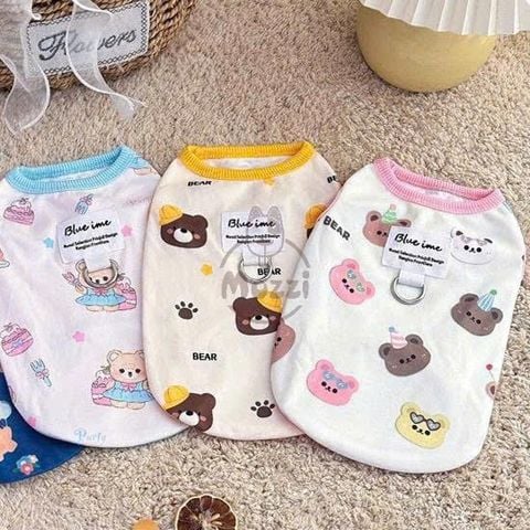  Áo 3 lỗ Blue ime có khoen dắt cho chó mèo 
