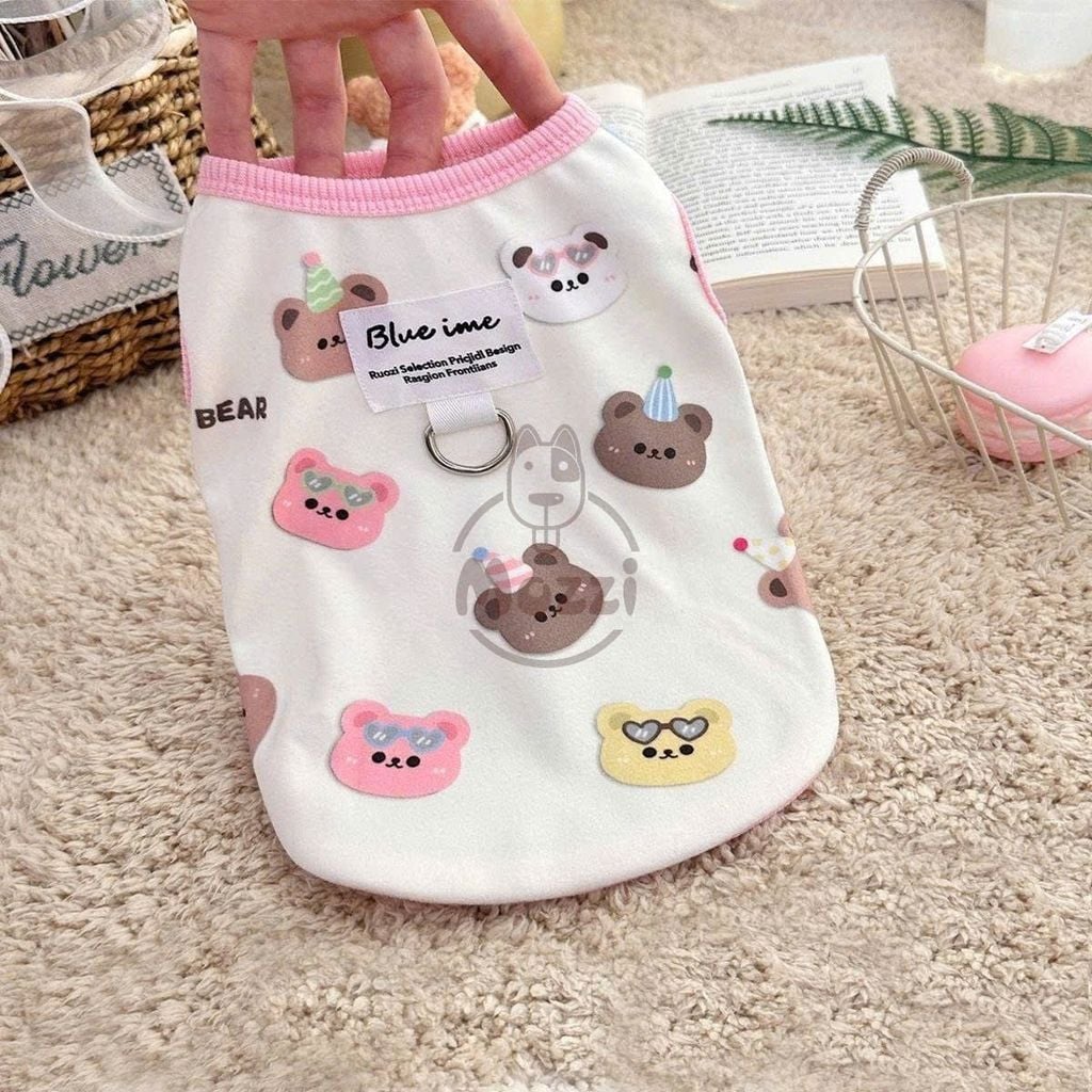 Áo 3 lỗ Blue ime có khoen dắt cho chó mèo