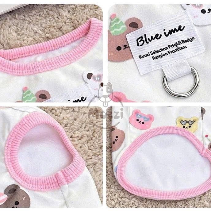 Áo 3 lỗ Blue ime có khoen dắt cho chó mèo