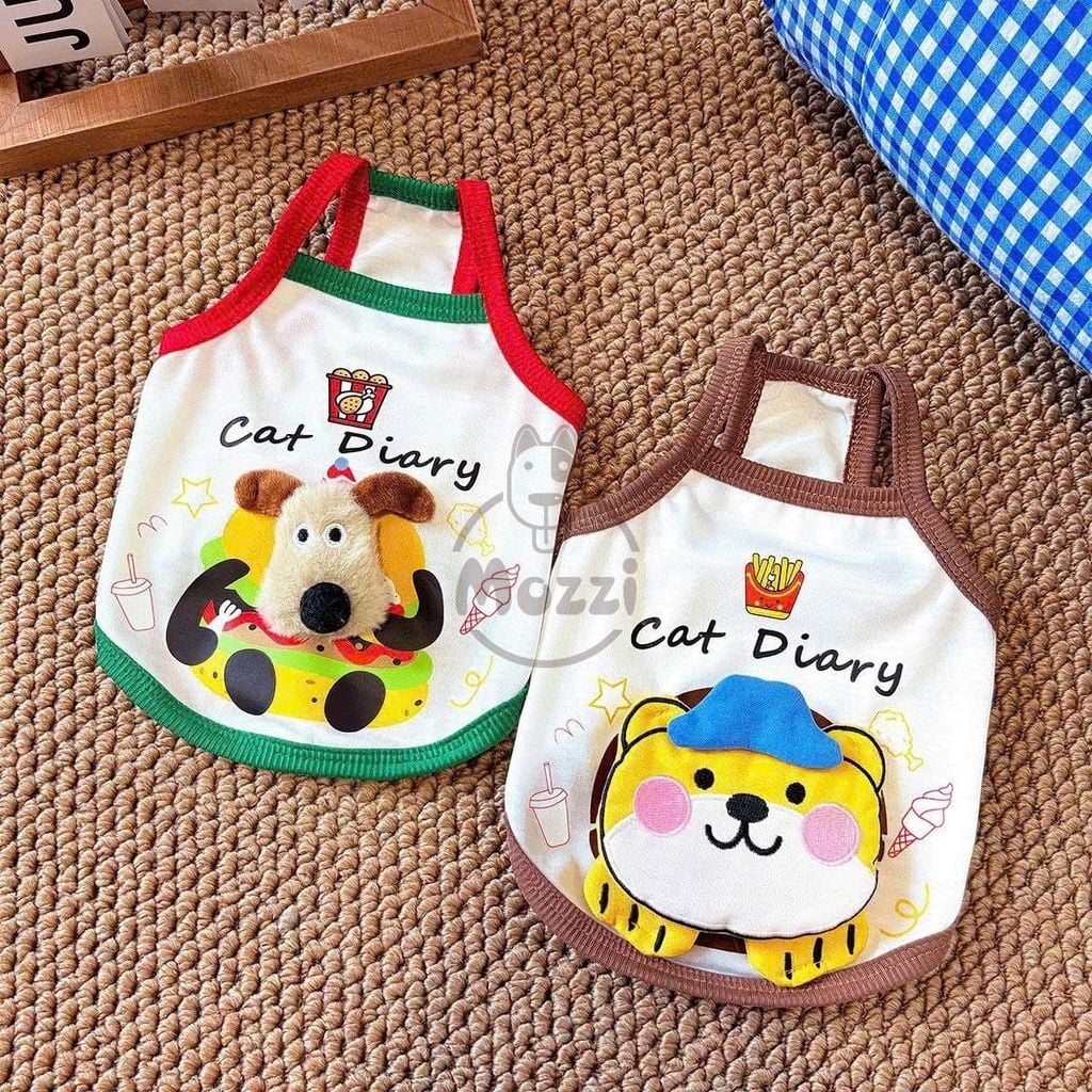 Áo 2 dây Cat Diary hình nổi cho chó mèo