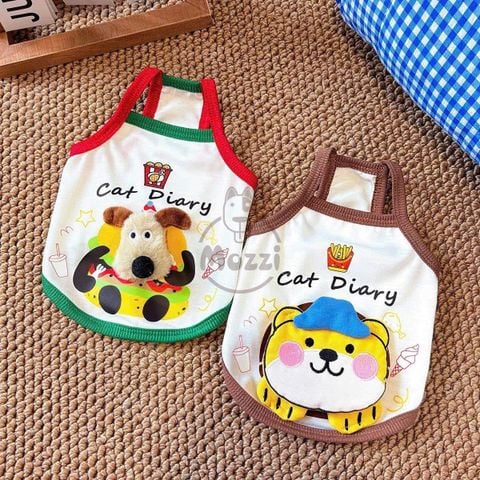  Áo 2 dây Cat Diary hình nổi cho chó mèo 