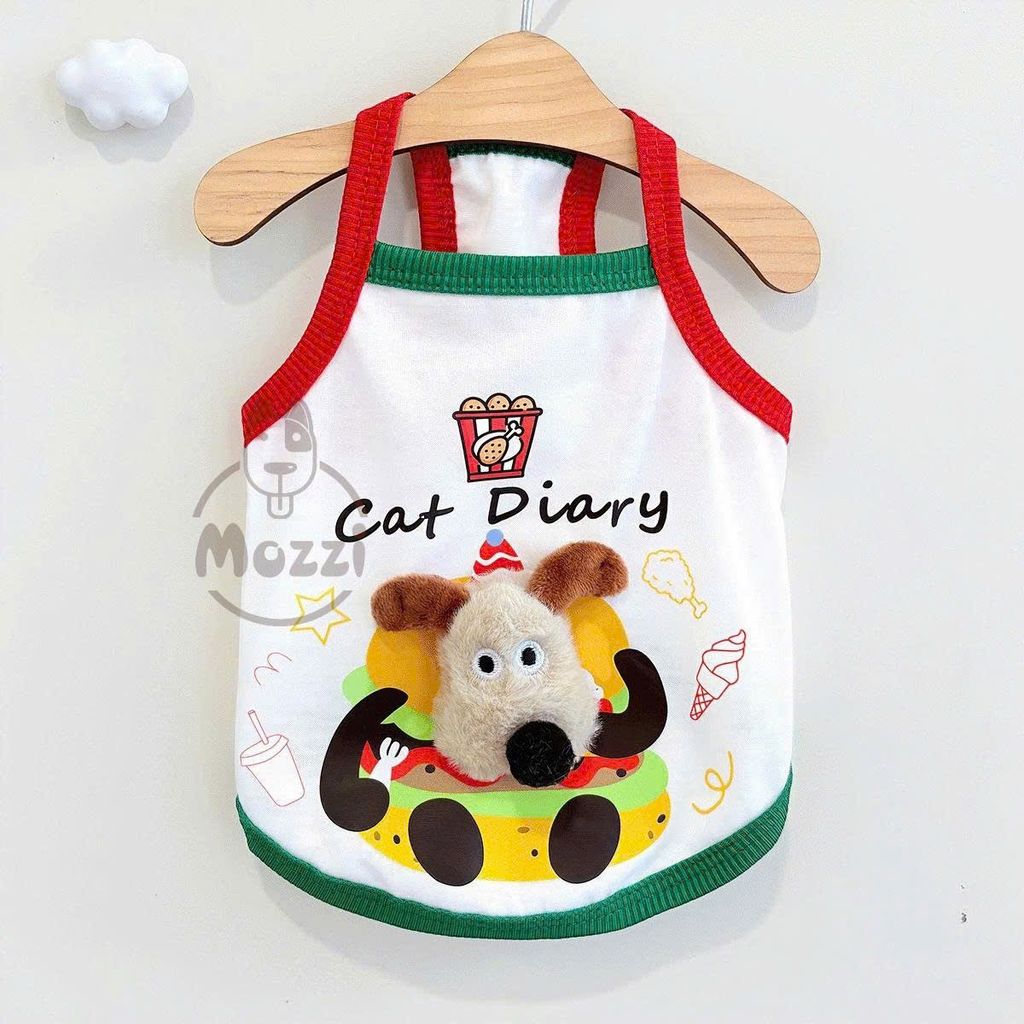 Áo 2 dây Cat Diary hình nổi cho chó mèo