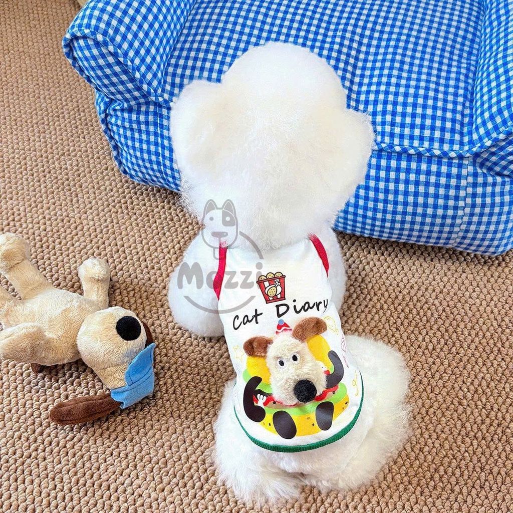Áo 2 dây Cat Diary hình nổi cho chó mèo