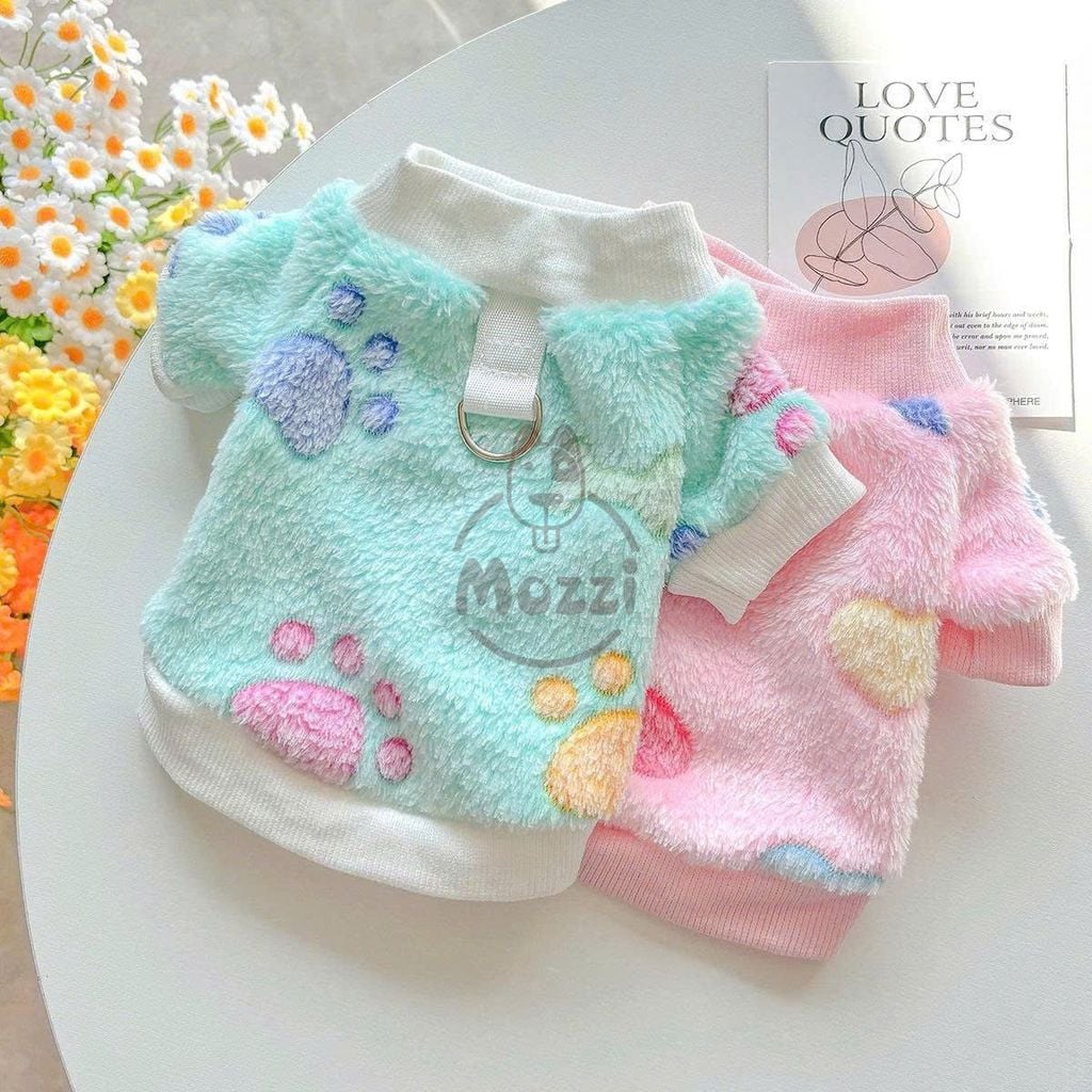 Áo bông ấm có tay kèm khoen dắt cho chó mèo