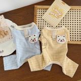  Áo liền chân caro mặt gấu trắng có khoen dắt cho chó mèo 