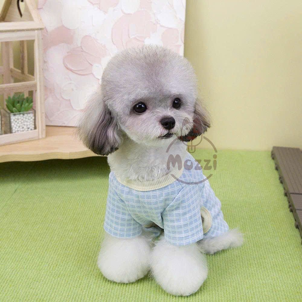 Áo liền chân caro mặt gấu trắng có khoen dắt cho chó mèo