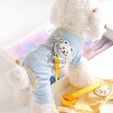  Áo liền chân caro mặt gấu trắng có khoen dắt cho chó mèo 