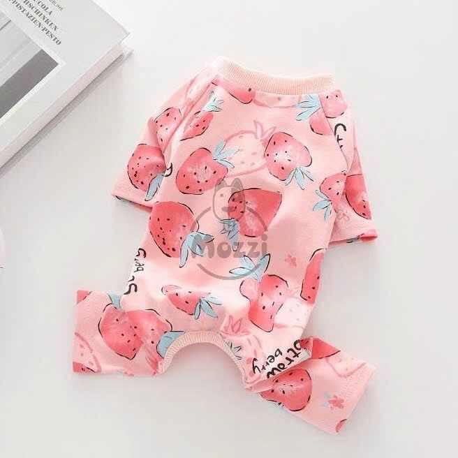 Áo liền chân trái dâu Straw berry cho chó mèo