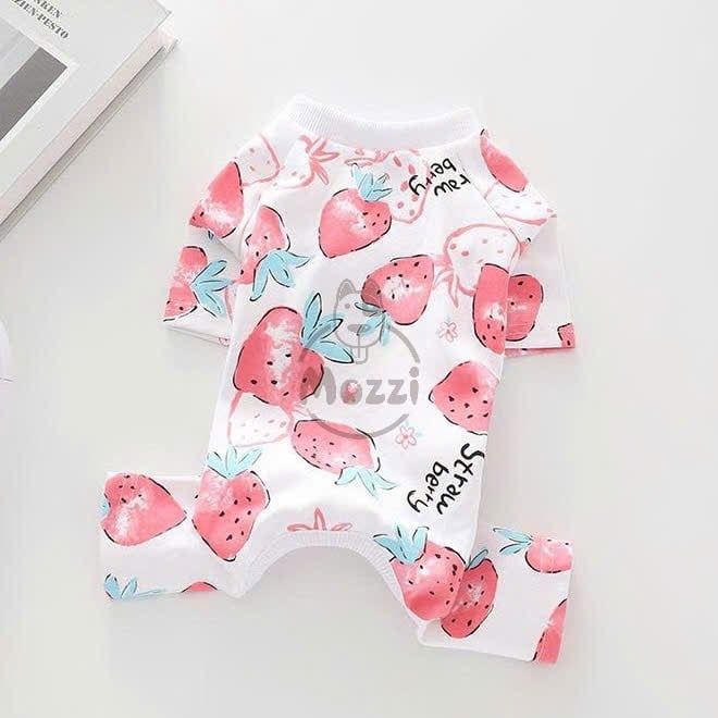 Áo liền chân trái dâu Straw berry cho chó mèo