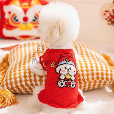  Áo len đỏ cổ trắng tà nhún cho chó mèo 