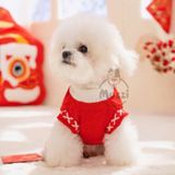  Áo len đỏ cổ trắng tà nhún cho chó mèo 