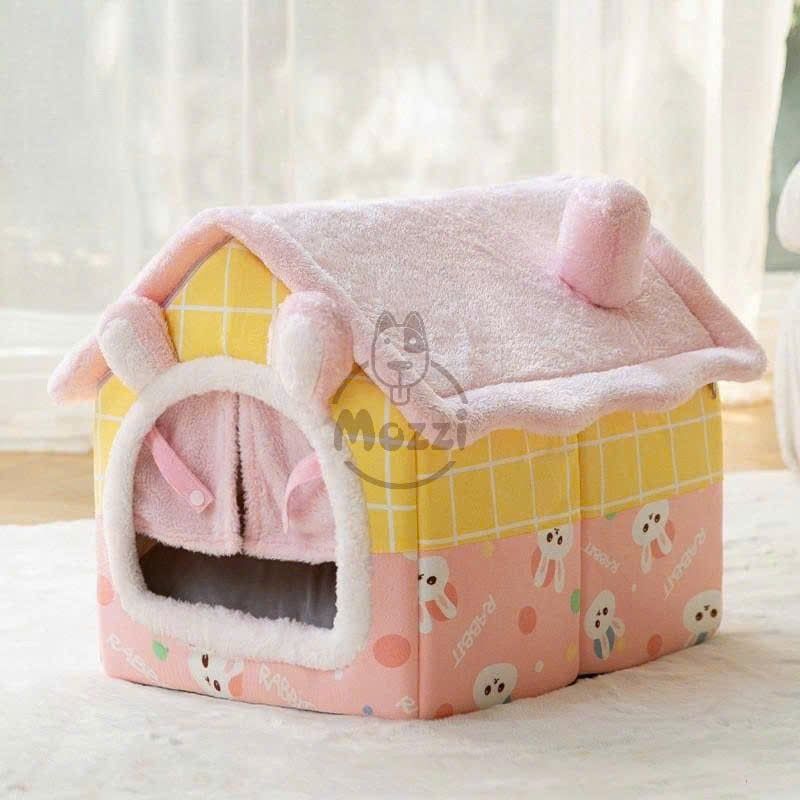 Nhà nệm cho chó mèo có mái viền bông mềm tháo rời