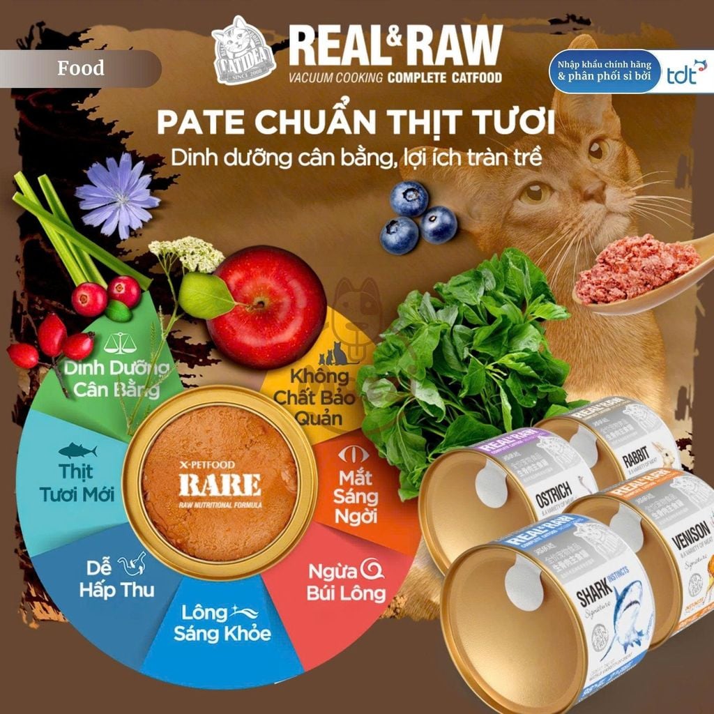 [4 LON TẶNG MUỖNG NGẪU NHIÊN]Pate thịt tươi Catidea Real and Raw cao cấp cho mèo