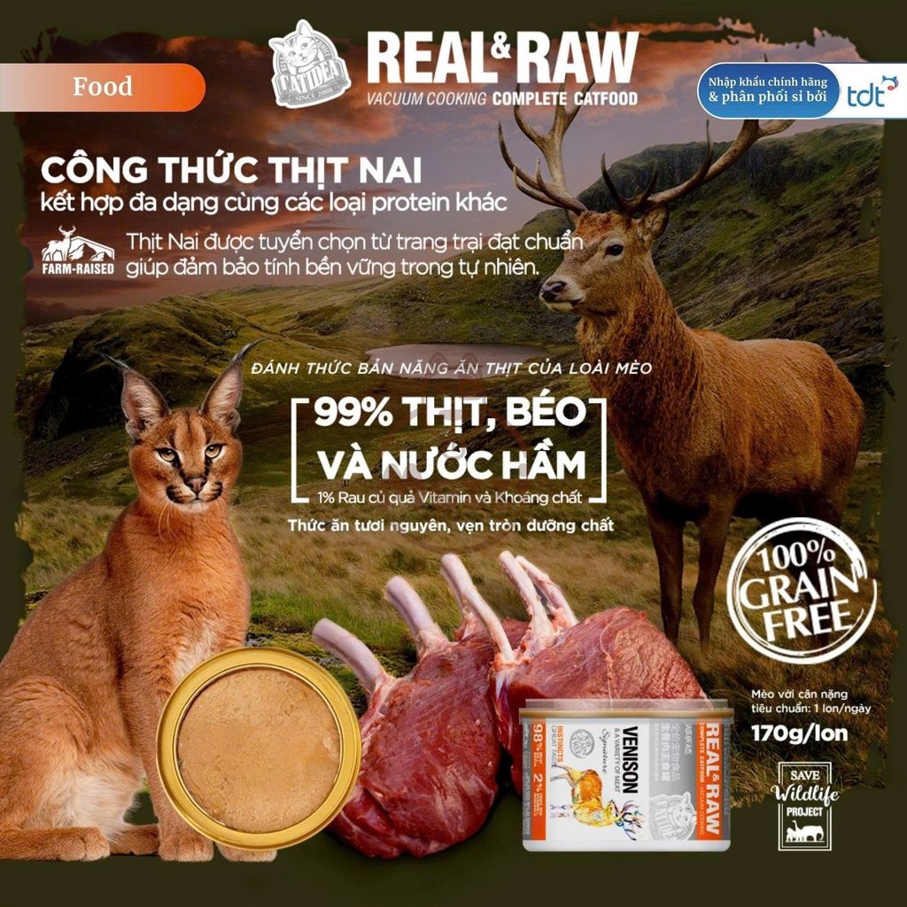 [4 LON TẶNG MUỖNG NGẪU NHIÊN]Pate thịt tươi Catidea Real and Raw cao cấp cho mèo