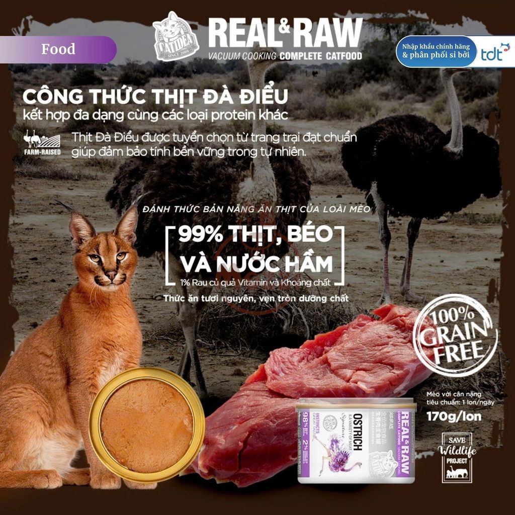[4 LON TẶNG MUỖNG NGẪU NHIÊN]Pate thịt tươi Catidea Real and Raw cao cấp cho mèo