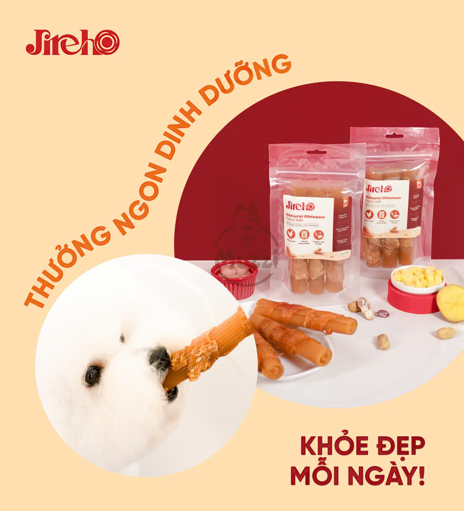 Snack cho chó Jireho Que cuộn xoắn nhân thịt heo cuốn gà đậu phộng