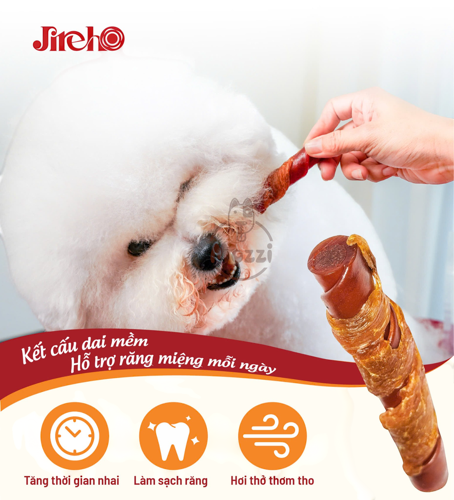 Snack cho chó Jireho Que cuộn xoắn nhân thịt heo cuốn gà đậu phộng