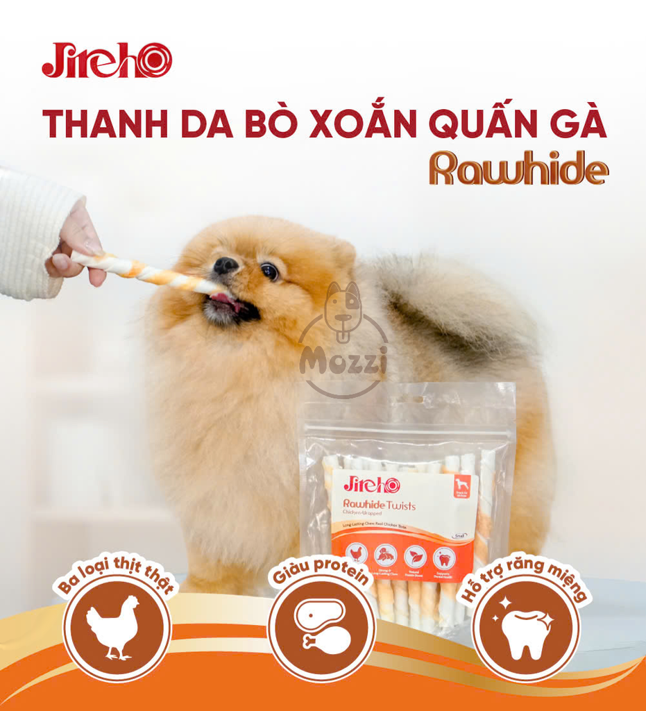 Snack cho chó Jireho Thanh da bò xoắn quấn gà