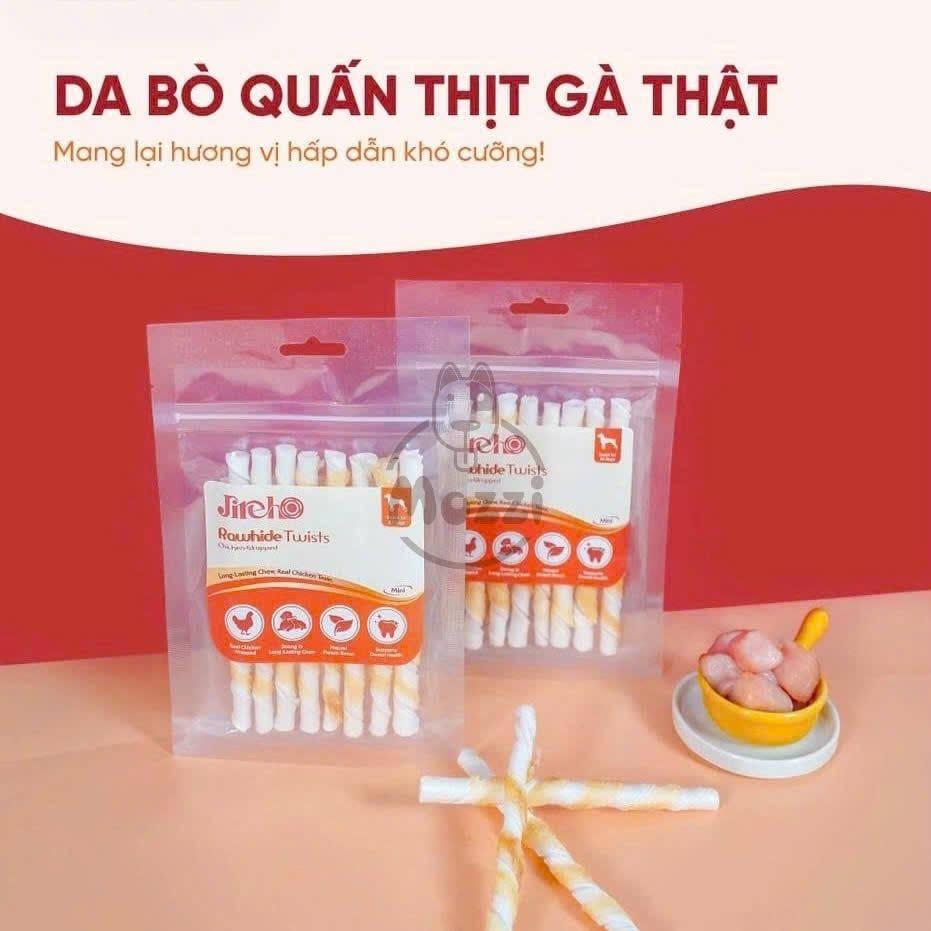 Snack cho chó Jireho Thanh da bò xoắn quấn gà