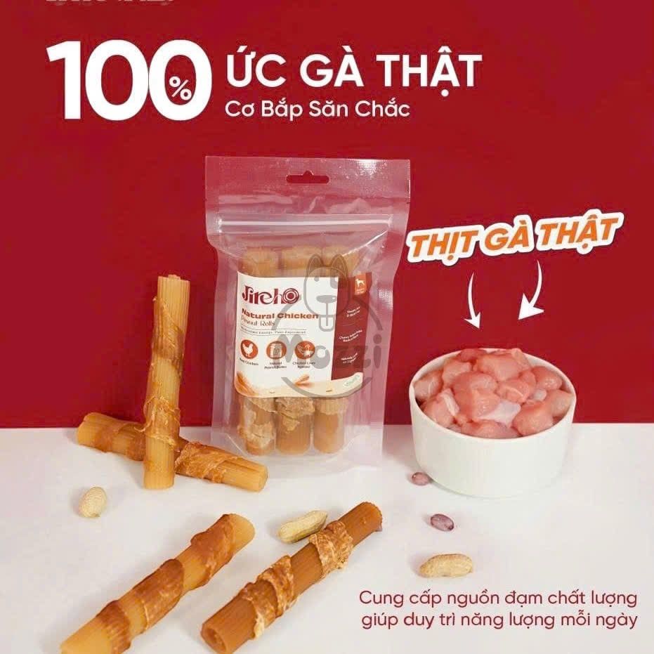 Snack cho chó Jireho Que cuộn xoắn nhân thịt heo cuốn gà đậu phộng