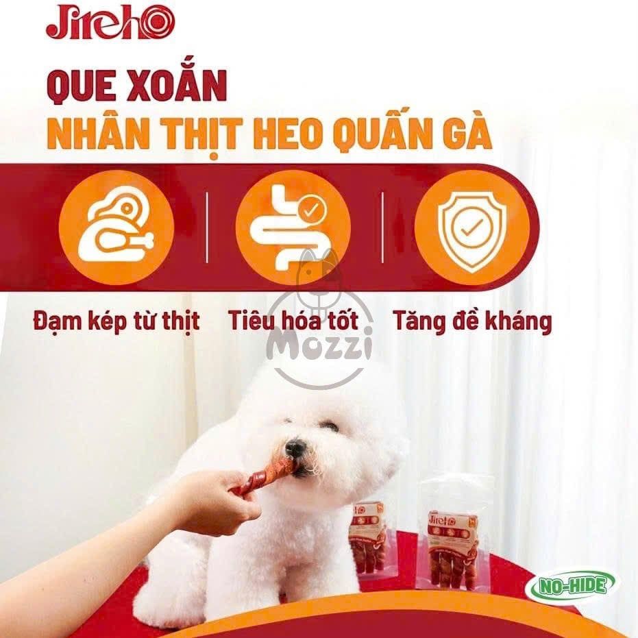 Snack cho chó Jireho Que cuộn xoắn nhân thịt heo cuốn gà đậu phộng